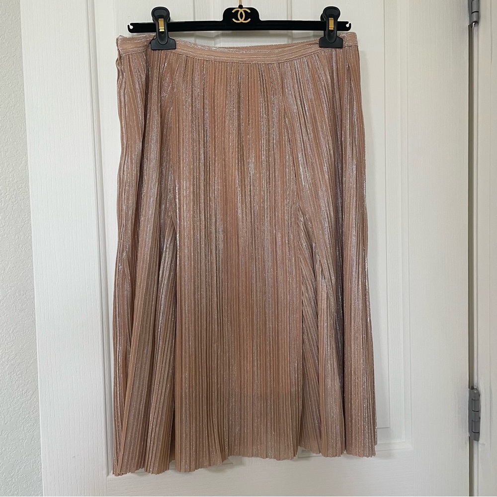 Anthropologie Maeve Pleated Metallic champagne peach midi skirt Small Anthro - Picture 9 of 11